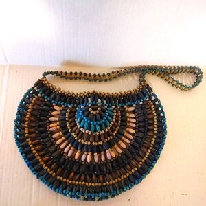 NWOT Handcrafted Beaded Purse in Blue and Brown